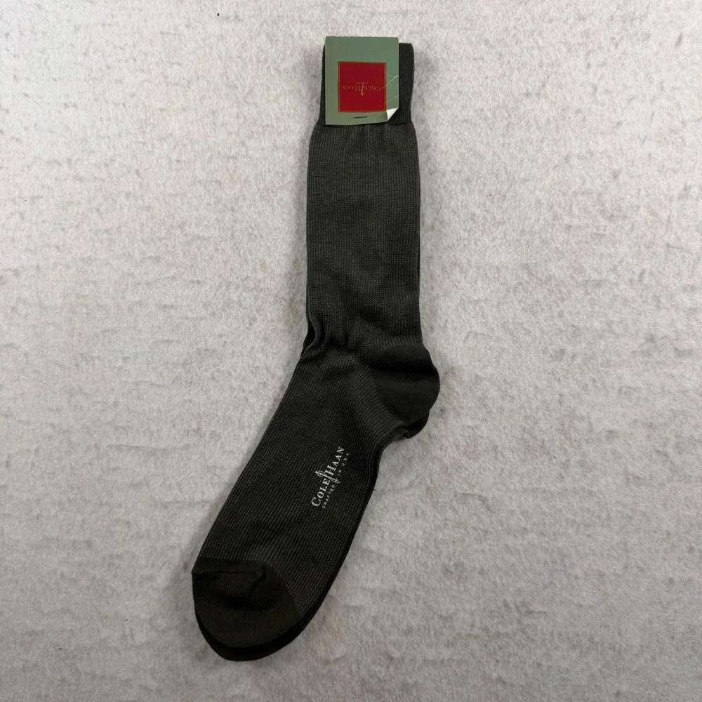 Cole Haan Mens Olive Green Vertical Ribbed Over The Calf Dress Socks A31956